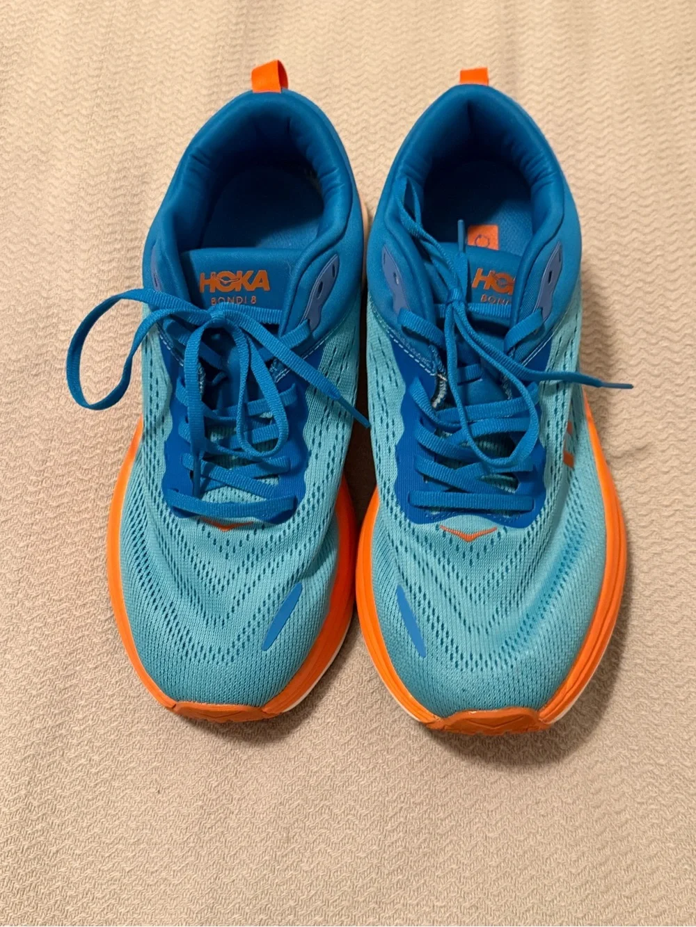 Hoka Men's Blue and Orange Cushioned Running Sneakers size 10